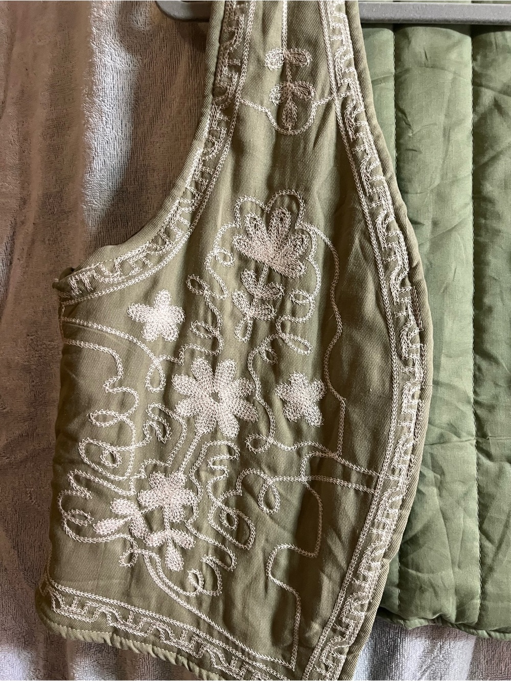 Polagram Olive Green Embroidered Quilted Vest - Picture 3 of 5